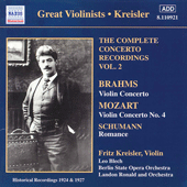MOZART / BRAHMS: Violin Concertos, Vol. 2 (Kreisler) (1924, 1927)