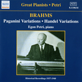 BRAHMS: Paganini and Handel Variations (Petri) (1937-1940)