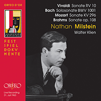 Violin and Piano Recital: Milstein, Nathan / Klien, Walter - VIVALDI, A. / BACH, J.S. / MOZART, W.A. / BRAHMS, J. (1963)